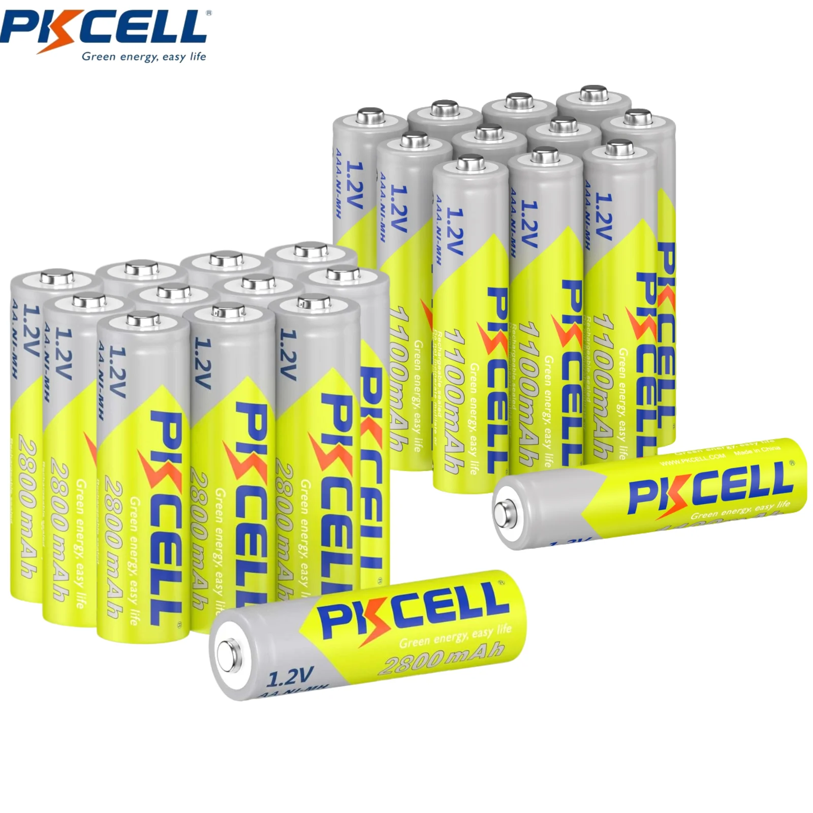 PKCELL 24 Sets AA AAA Batteries Combo with 12-Pack AA 2800mAh & 12-Pack AAA 1100mAh 1.2V Rechargeable Batteries For Sport Camera