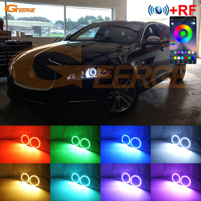 

Для Jaguar XJ XJR X351 2009-2012 2013 2014 2015 дневной свет Bluetooth App Ультра яркие многоцветные RGB светодиодные кольца с ангельскими глазами