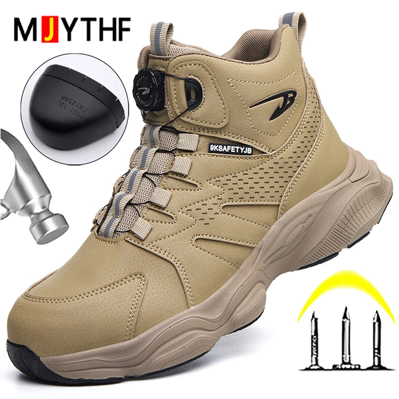 Rotating Button Men Work Boots Anti-Smash Anti Puncture Security Work Sneakers Protection Boots Safety Shoes Men Steel Toe Shoe