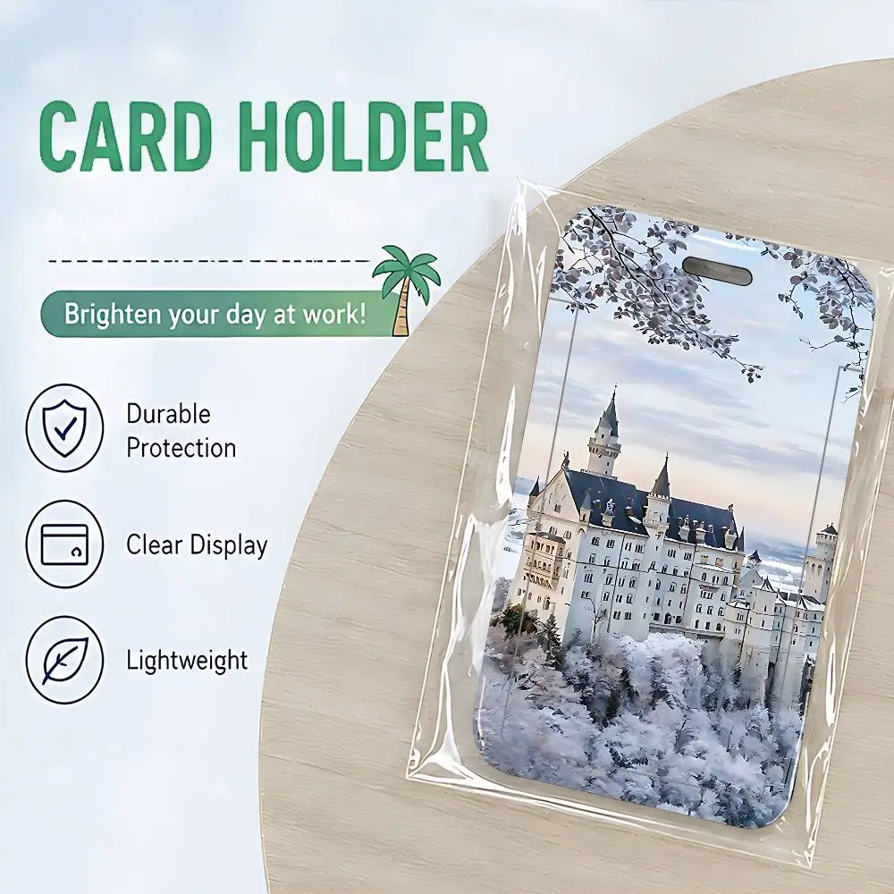 Snow View House Landscape Clear ID Card Holder Lanyard Neck Strap Badge Case Door Credit Card Protector Daily Gift