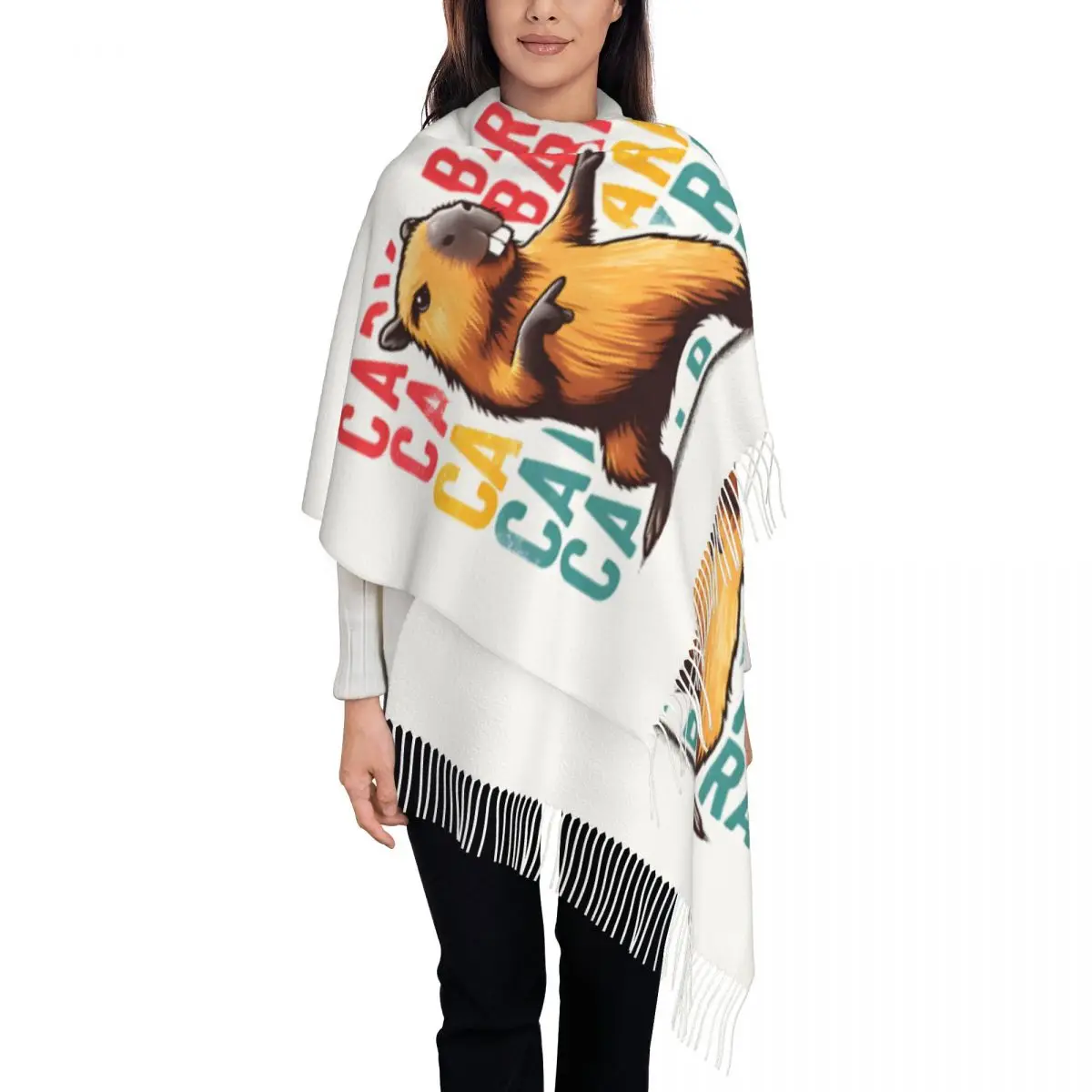 

Милый гигантский милый шарф с кисточками в виде капибары на заказ, женские мягкие шали, женские зимне-осенние шарфы