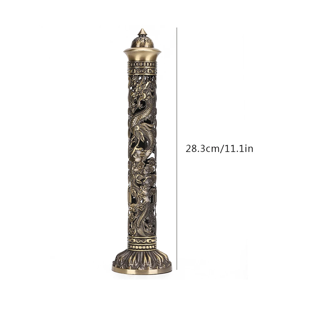 Buddha Heart Sutra Incense Burner Vertical Incense Stick Dragon Phoenix Incense Seat Upright Pillar Censer for Tea Ceremony Yoga