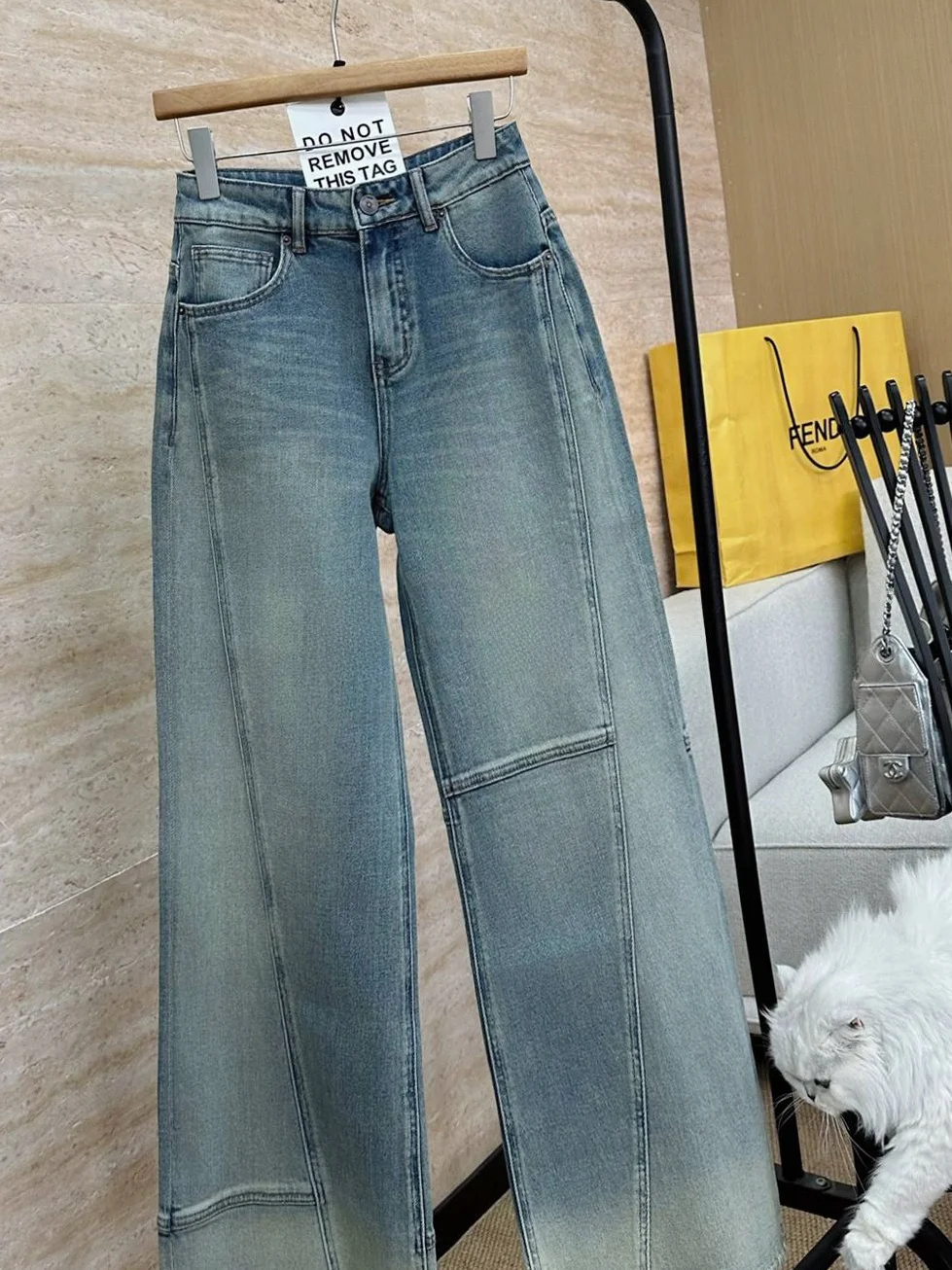 

High Waist Straight Leg Vintage Jeans Collaborative Series by Rubbit Chic Women's Denim Pants Spring Season Micro Stretch