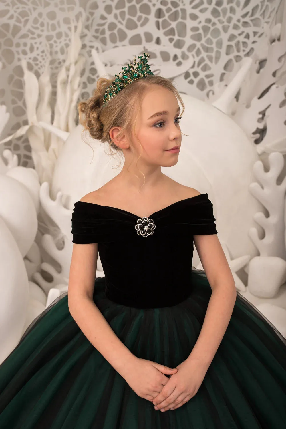 Robe Bouffante en Tulle Vert pour Fille, Vêtement en Velours, avec Nministériels d Appliqué, pour ixd'Anniversaire, pour Enfant