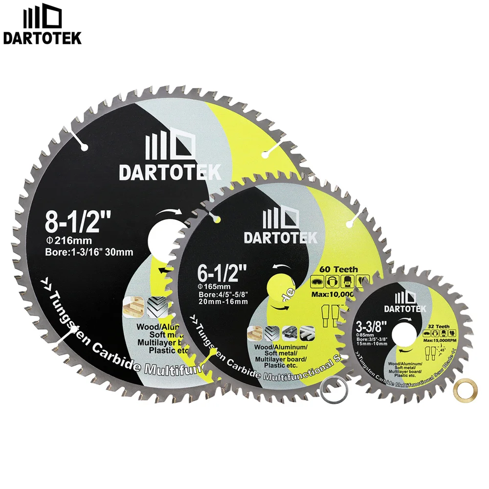 DARTOTEK 1Pc Dia 85/165/216mm TCT disco da taglio in lega dura lama per sega circolare per il taglio del legno alluminio rame metallo disco taglierina