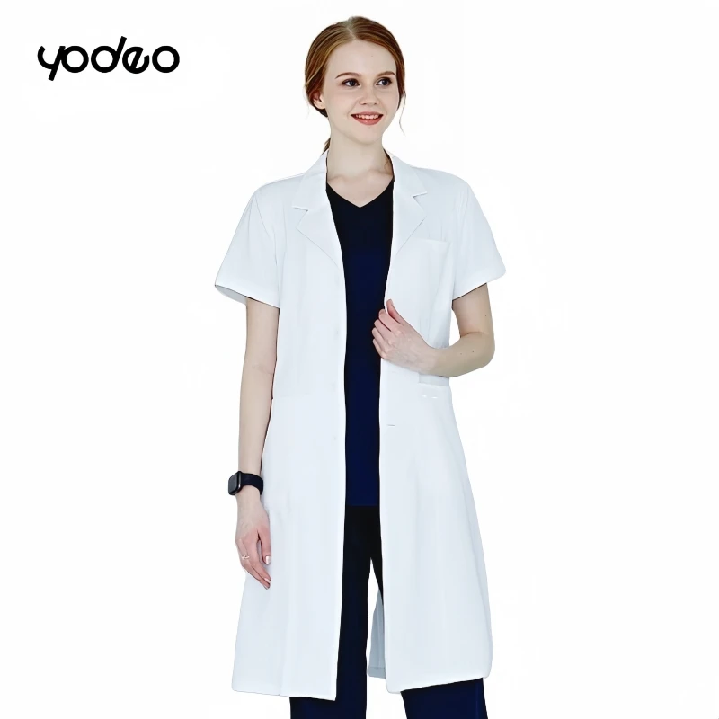 Bata de laboratorio blanca de manga larga Unisex, uniforme de médico, ropa de trabajo antiestática, bata blanca de laboratorio de cirugía plástica oral