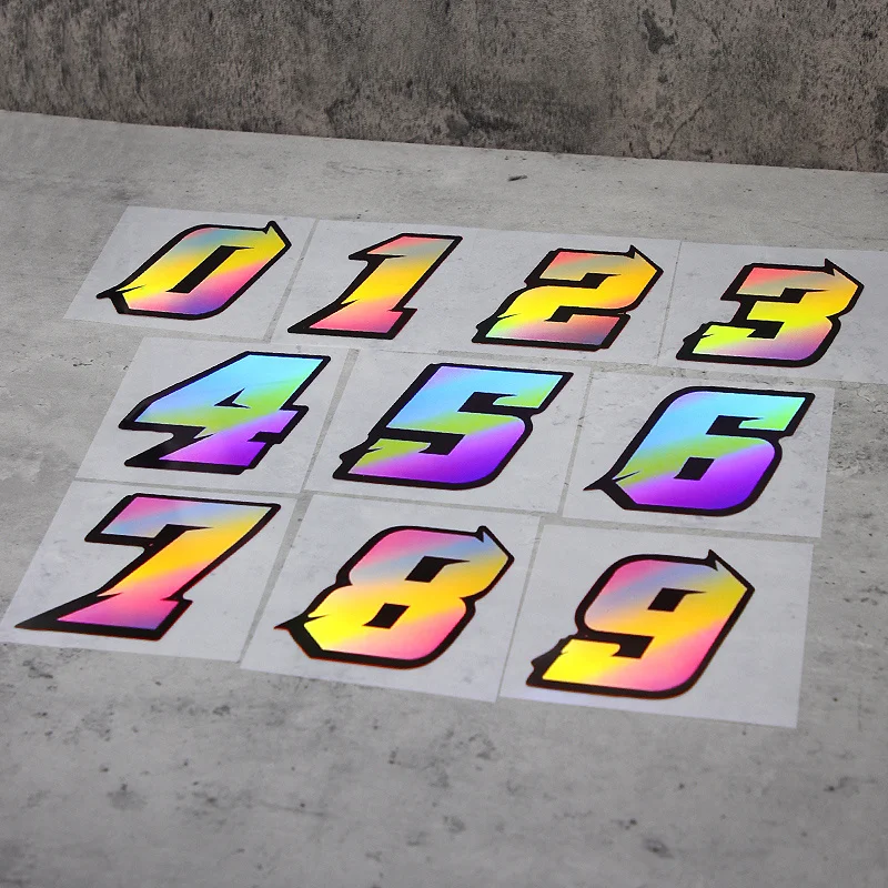 

Радужная водонепроницаемая декоративная наклейка для мотоцикла, скутера, велосипеда, самоклеящаяся радужная лазерная наклейка с арабскими цифрами