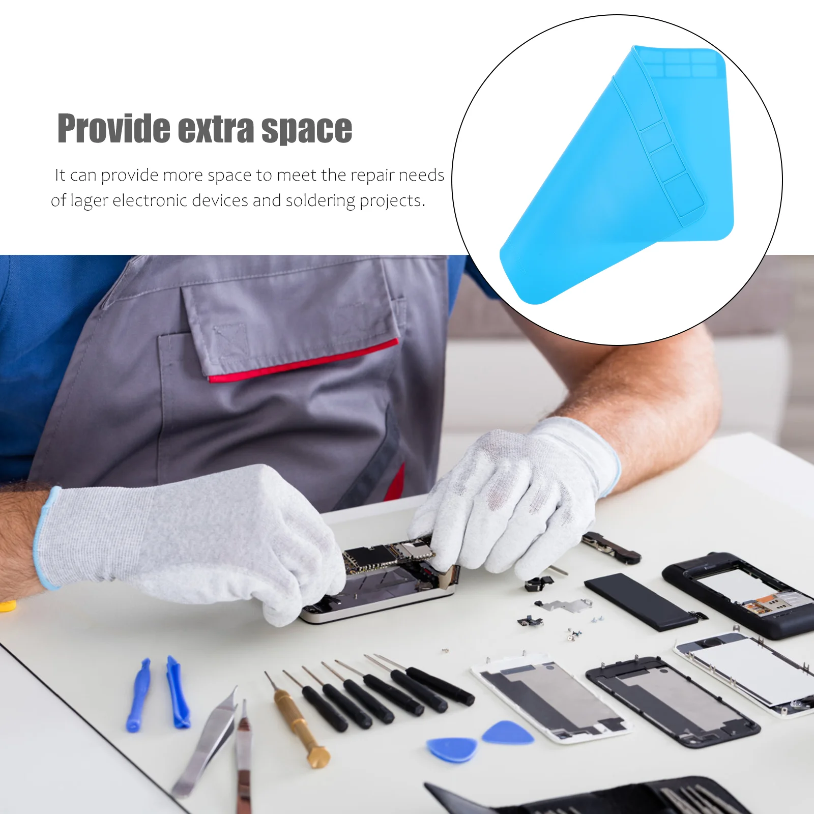 Tapete de mesa de silicone resistente ao calor, plataforma de manutenção, estação de solda, reparo azul