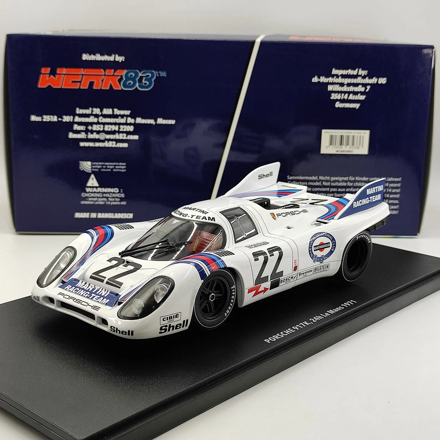 Diecast WERK83 1:18 Scale Porsche 917K #22 WINNER LE MANS 1971 Alloy Car Model