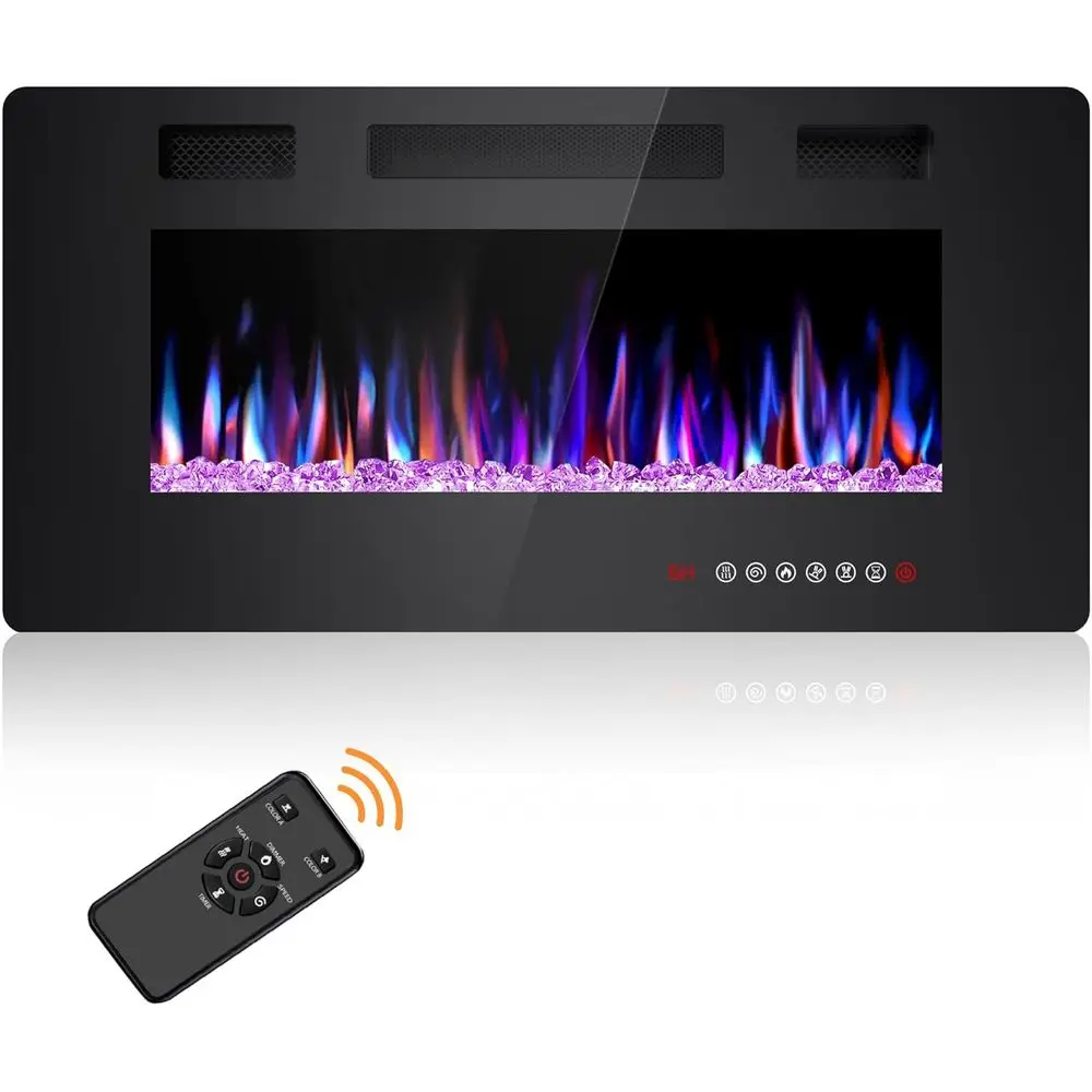 

In-Wall and Wall-Mounted 36 Electric Fireplace Insert with 750/1500W Heater, Touchscreen Controls, Remote with Timer, Adjustable