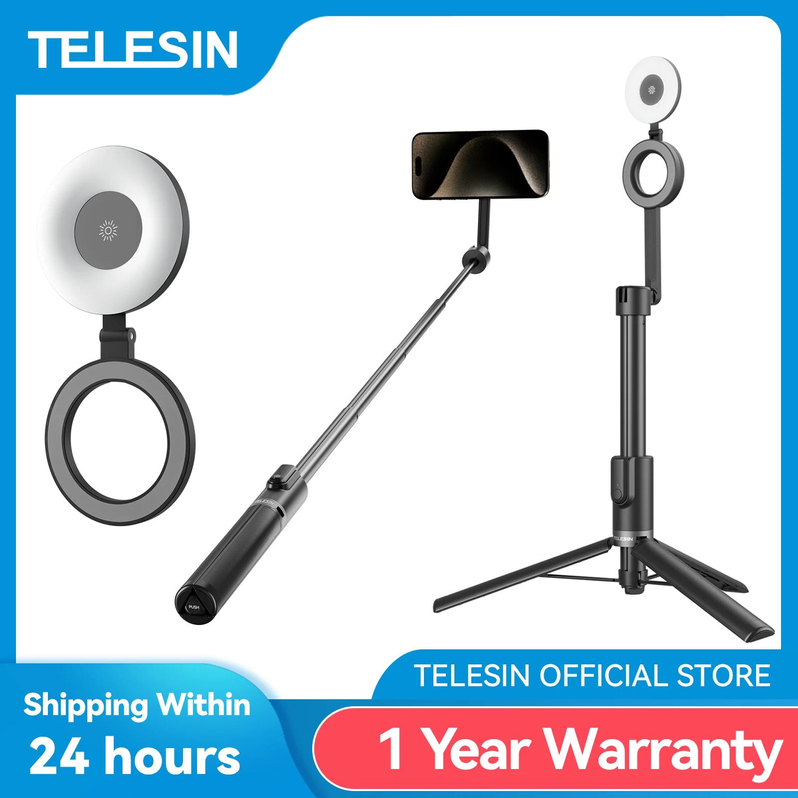 

TELESIN 1.3M Magnetic Selfie Stick Tripod with Bluetooth Remote For Iphone 15 14 13 12 11 XIAOMI HUAWEI SAMSUNG Smart phone