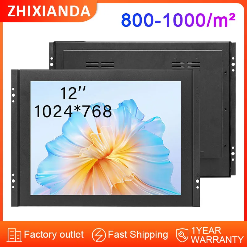 

Industrial LCD Touch Screen Display 12 Inch High Brightness 800nits Metal Case Open Frame Monitor with HD VGA USB Interface