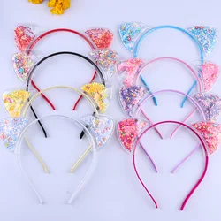 Cat Ears Headband For Girls, Transparent Quicksand Sequin Cat Headband Cute Hairband For Girls Kitty Ears Party Hair Accessories