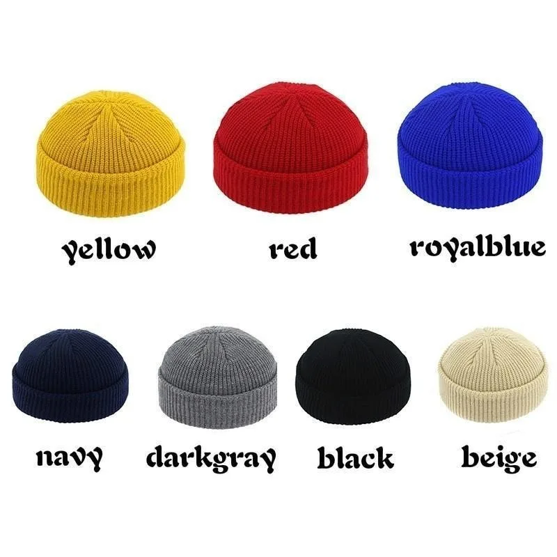 Knitted Beanie Hat Unisex Cap Fashion Hip-hop Cuffed Short Cap Bonnet Warm Ribbed Fisherman Hat