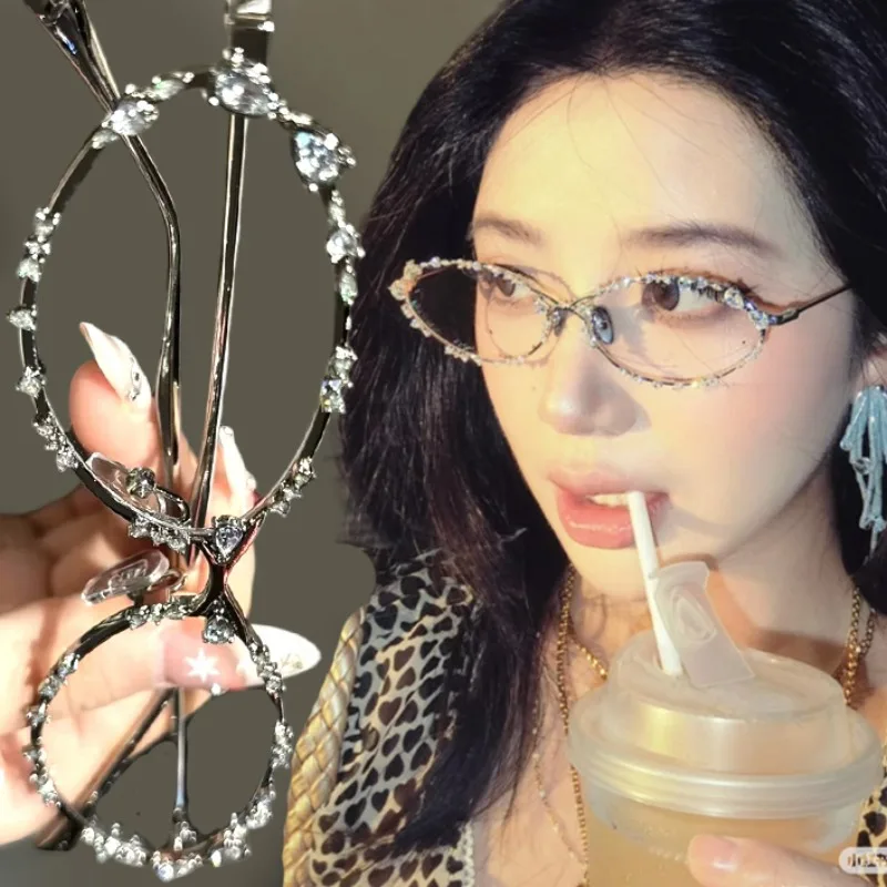 

Модные очки со стразами и бантом для девочек, овальная металлическая оправа, оптические очки для женщин и мужчин, очки в овальной оправе с блестящими бриллиантами