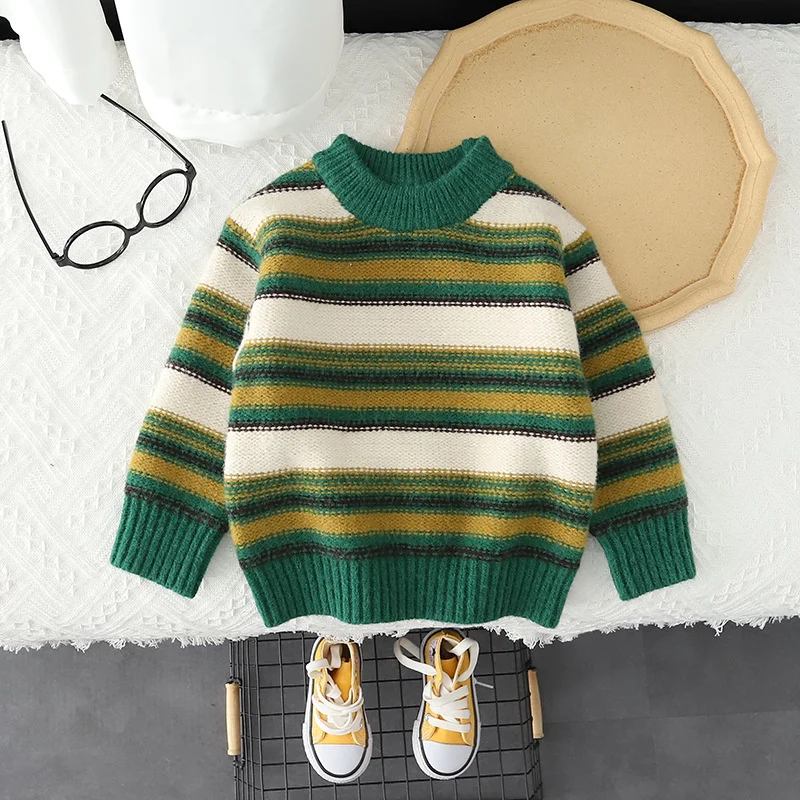 Boys Sweater Cotton Outwear Tops 2022 Scoop Warm Thicken Velvet Winter Autumn Knitting Children's Clothing