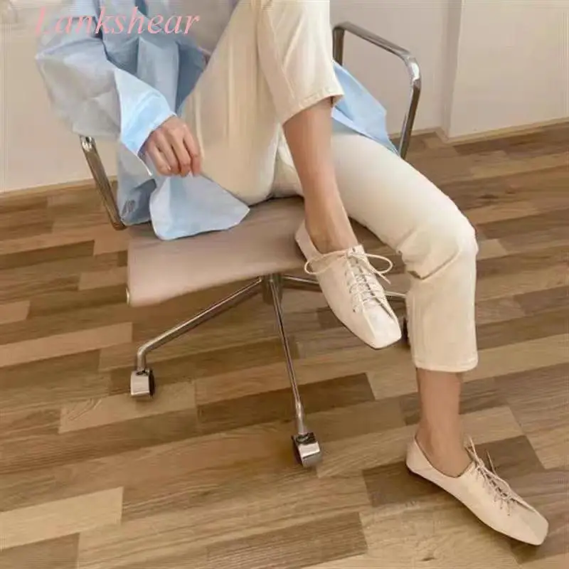 2024 New Arrivals Designer Women's Early Autumn Soft Sole Shoes Office Lady Solid Square Toe All-Match Lace Up Flat Shoes