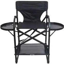 Silla Maestro de maquillaje de aluminio, asiento de director plegable profesional negro elegante, trono de Camping Glamour para exteriores, silla portátil para el cabello