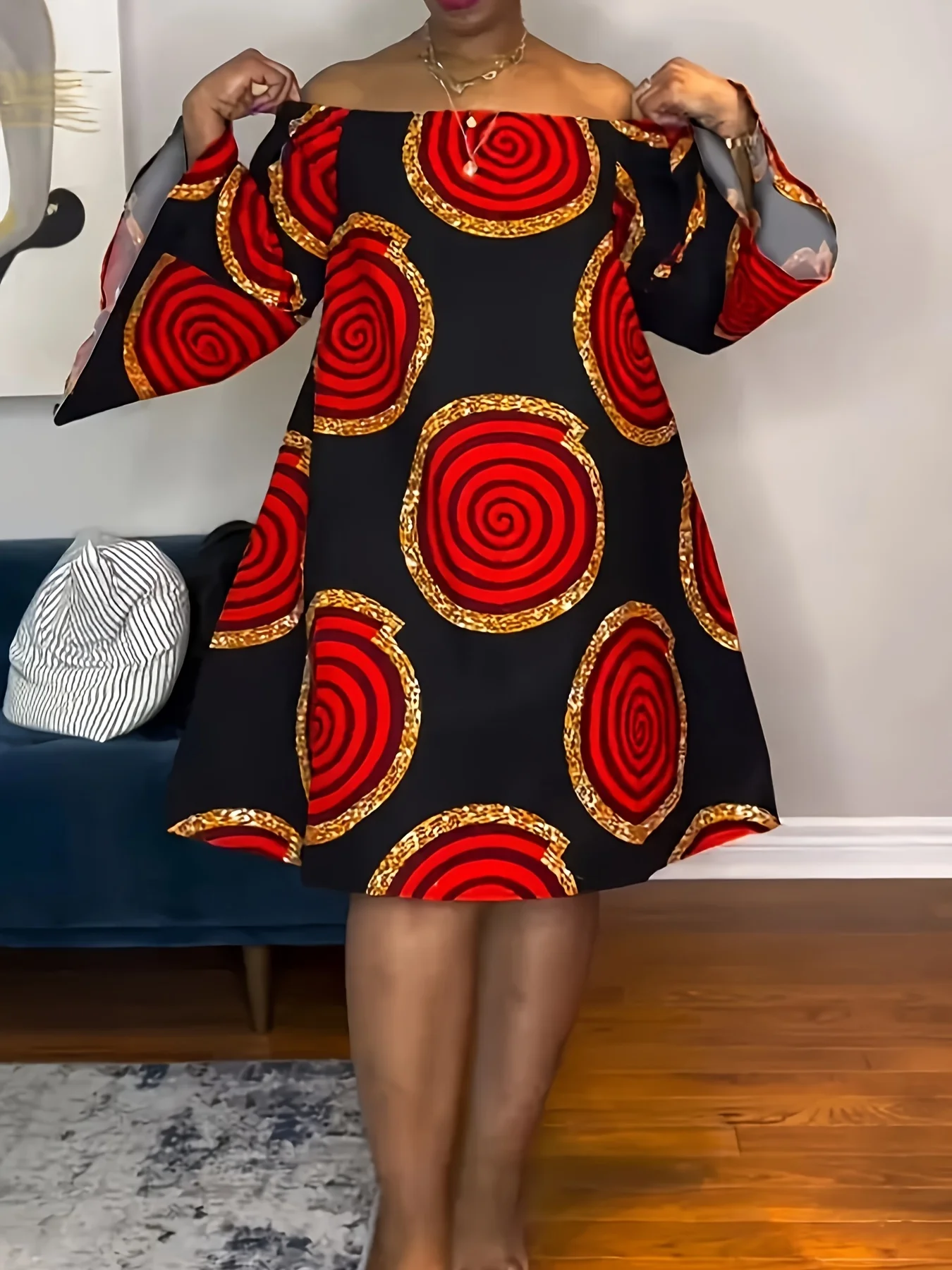 Stedelijke elegante zoete casual resortjurk met boho bloemenprint en off-the-shoulder halslijn