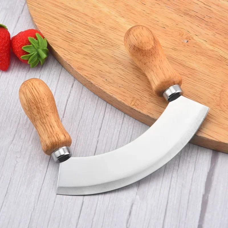 Cheese Stainless Steel Wooden Handle Swing Cutter Double Pizza Wheel Butter Knife Sawtooth Shovel Kitchen Baking Scraper Tool