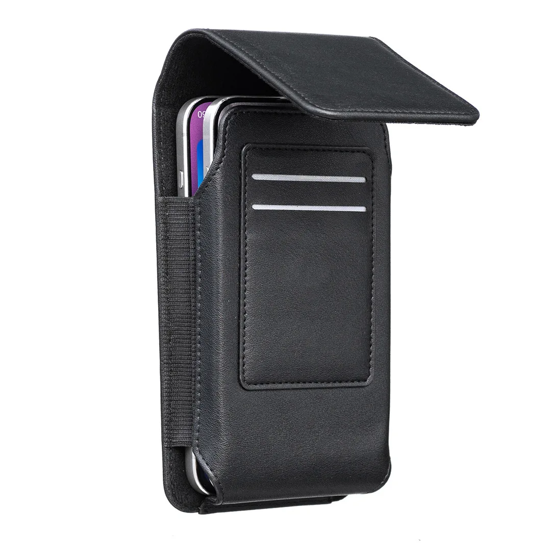 PU leather magnetic snap vertical double-layer mobile phone storage wallet card slot iron snap leather belt waist bag
