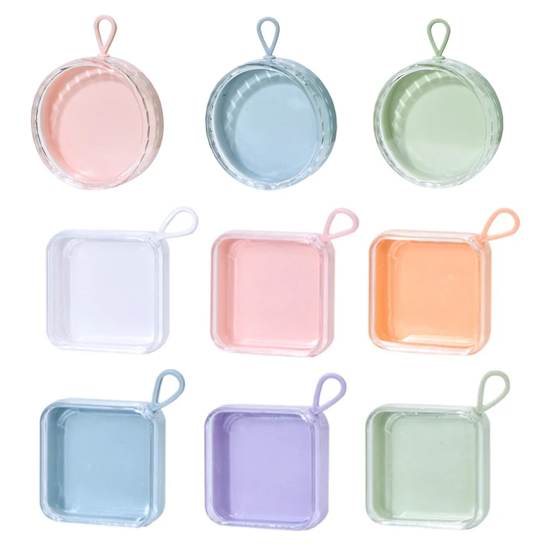 1/6 個入り 空のプレスオンネイル収納プラスチック製丸型ボックス、ランヤード付き、透明ネイルパッケージケース、収納ツールアクセサリー