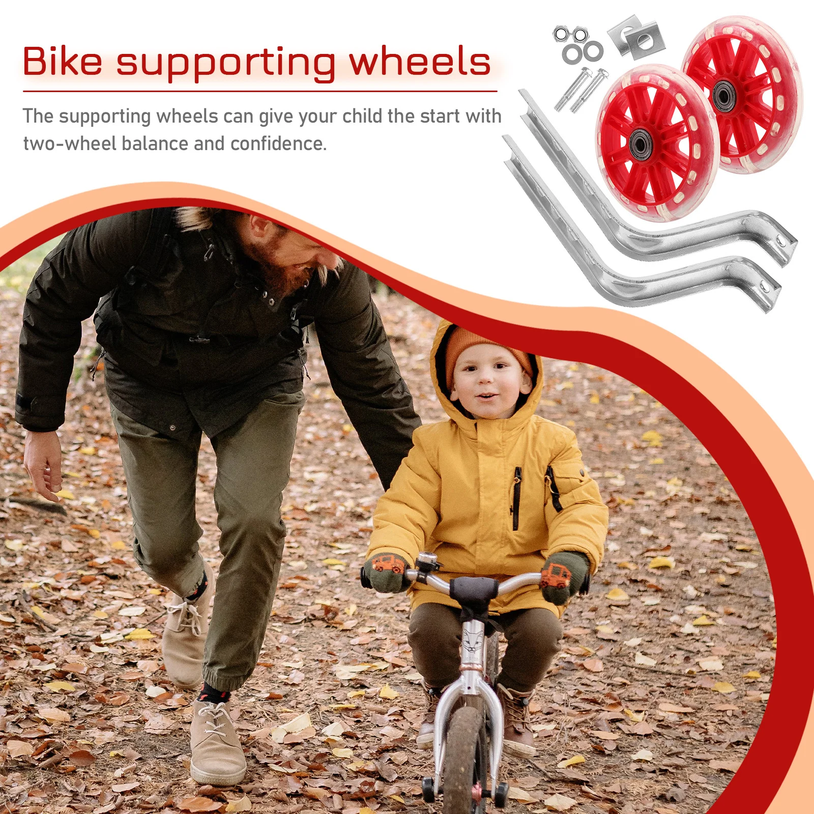 

Bike Training Wheels Red High Strength Uv Resistant Silent Flash Illuminated Auxiliary Balance Wheel