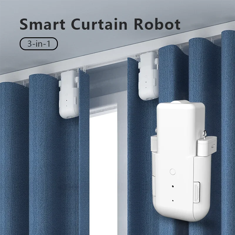 RF Remote Control Electric Curtain Motor Silent 3-in-1 I/U/Roman Rod Track Automatic DIY Motorized Curtain Driver Home Accessory