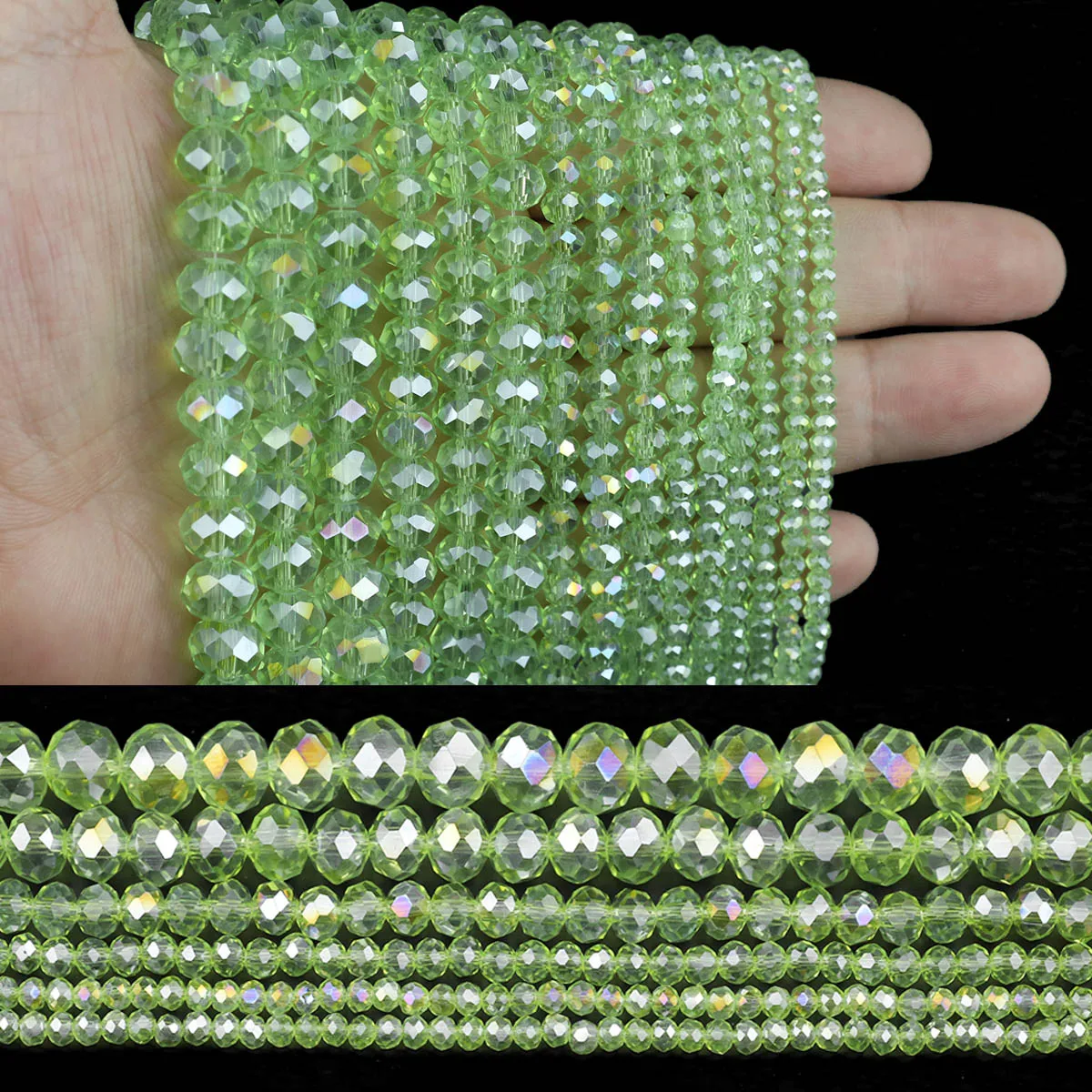 Austrian Crystal Glass Beads Light Green AB Color Iridescent Faceted Round Spacer Beads For Jewelry Making DIY Bracelets 2-10mm