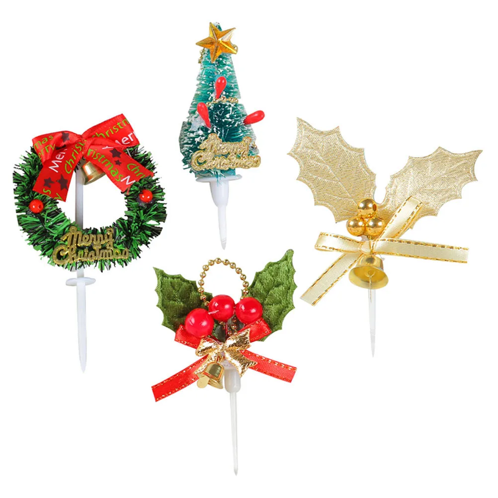 

4Pcs Christmas Cupcake Toppers Plastic Baking Cake Picks Holiday Party Cake Decorations Xmas Cupcake Sticks Christmas Food Picks