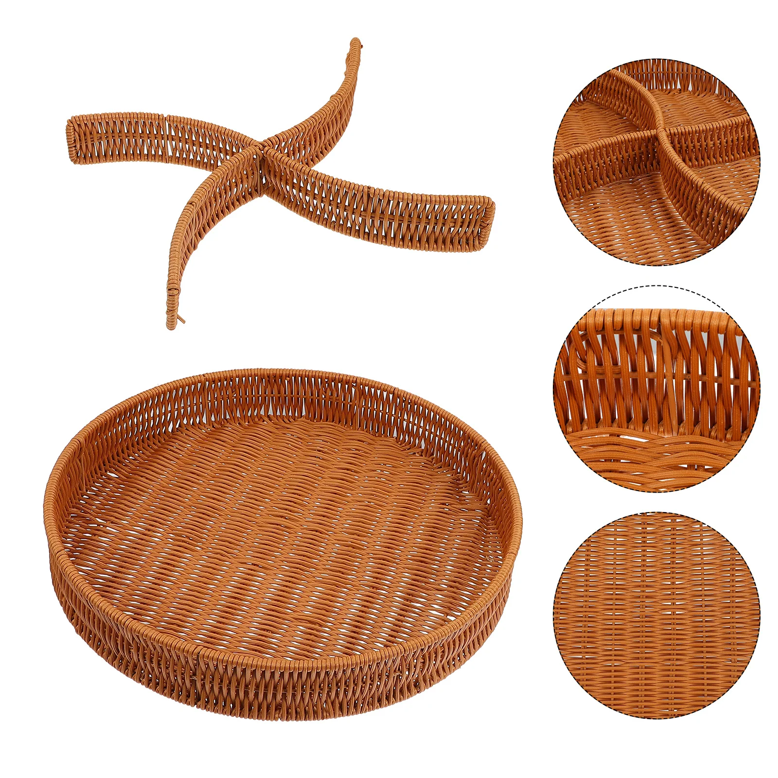 

Snack Storage Basket Baskets Imitation Rattan Fruit Plate Woven Picnic Serving Outdoor Round Iron Frame Small for Snacks