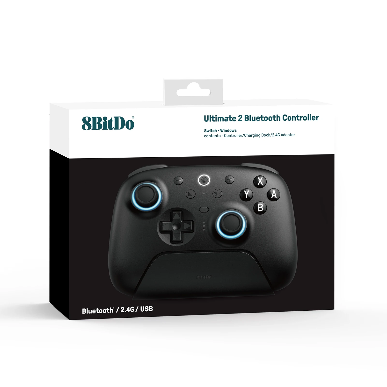 8BitDo - Pengontrol Bluetooth Nirkabel Ultimate 2 dengan Dok Pengisi Daya 8 Kecepatan untuk Nintendo Switch / Switch 2,PC,Windows 10,11