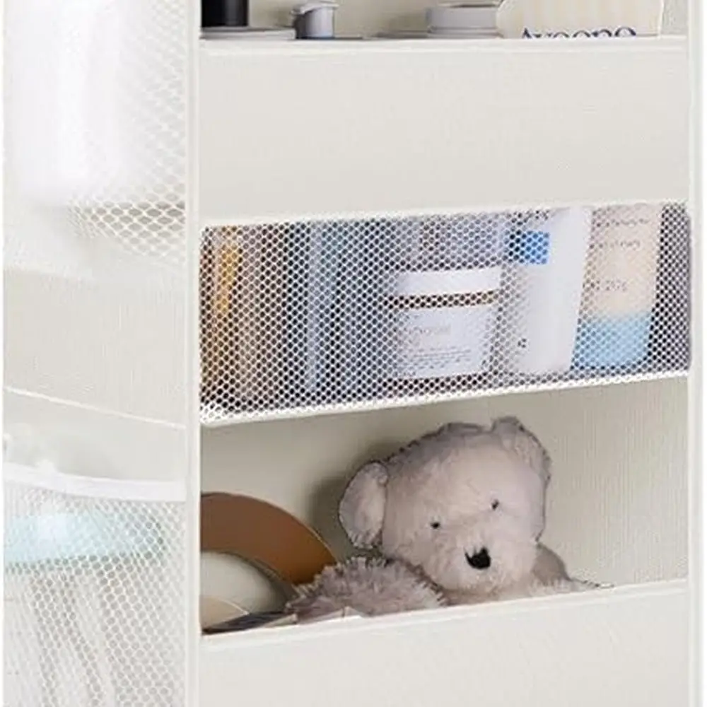 

4-Tier Door Hanging Organizer with 6 Pockets, Waterproof, Clear Window, 35lb Capacity for Diapers and Toys, Beige