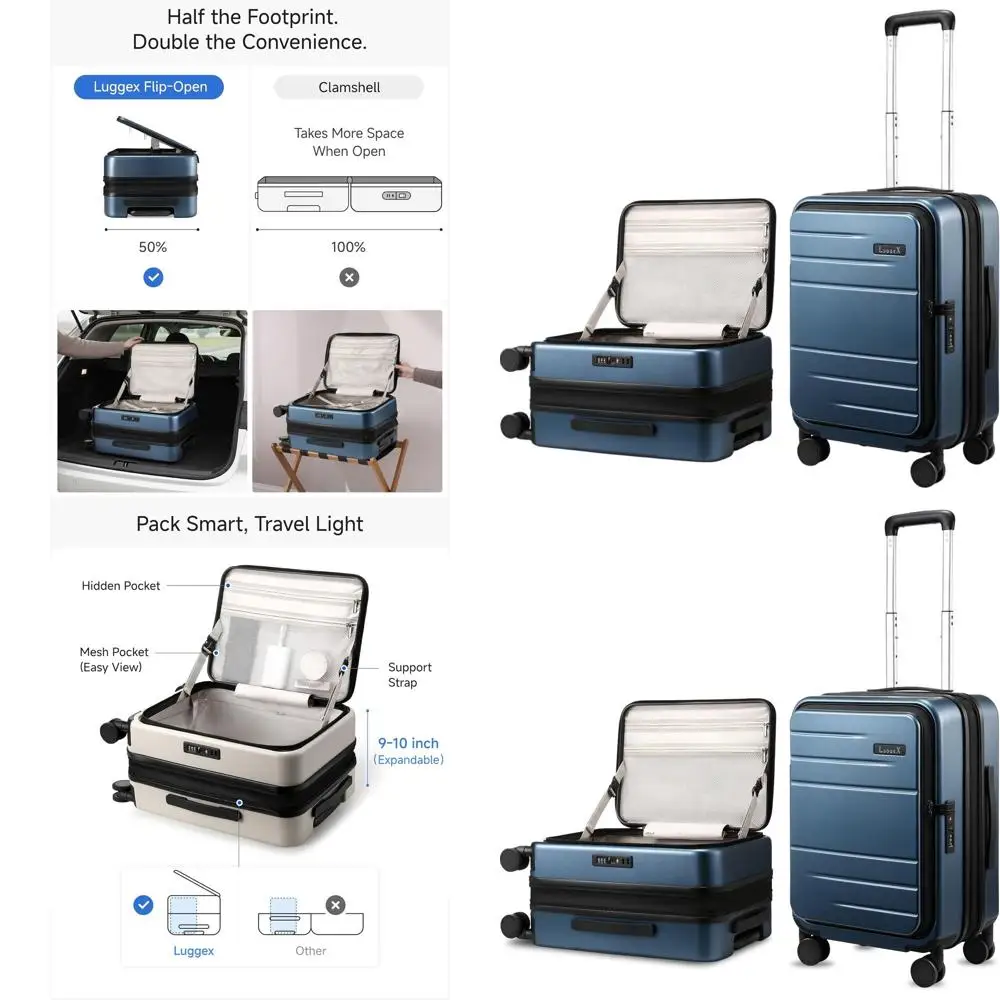 

Expandable Hard Shell Suitcase, Top-Opening, 20 Blue FX-Lite, 36-41L Polycarbonate Luggage with Wheels