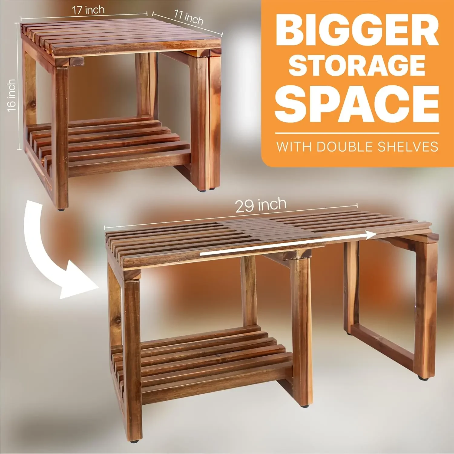 [XMSJ-مخزون محدود، اشتر الآن! ] كرسي استحمام بطول 29 بوصة قابل للتعديل مقاوم للماء مع رف تخزين لساق الحلاقة