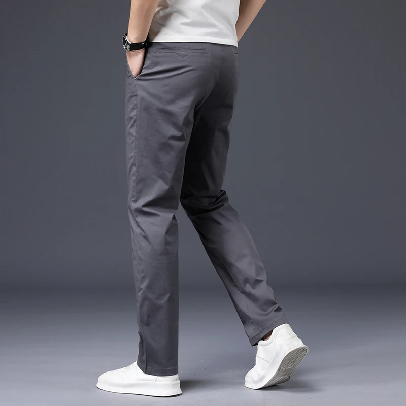 Mens Pants Cotton Casual  Stretch male trousers man long Straight High Quality 4 color Plus size pant suit  42 44 46