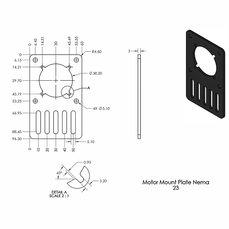 Openbuilds Motor Mount Plate - NEMA 23 Stepper Motor Aluminum 96.5mmx60mmx3mm Fixed Bracket OX CNC V-slot 3D Printer Parts