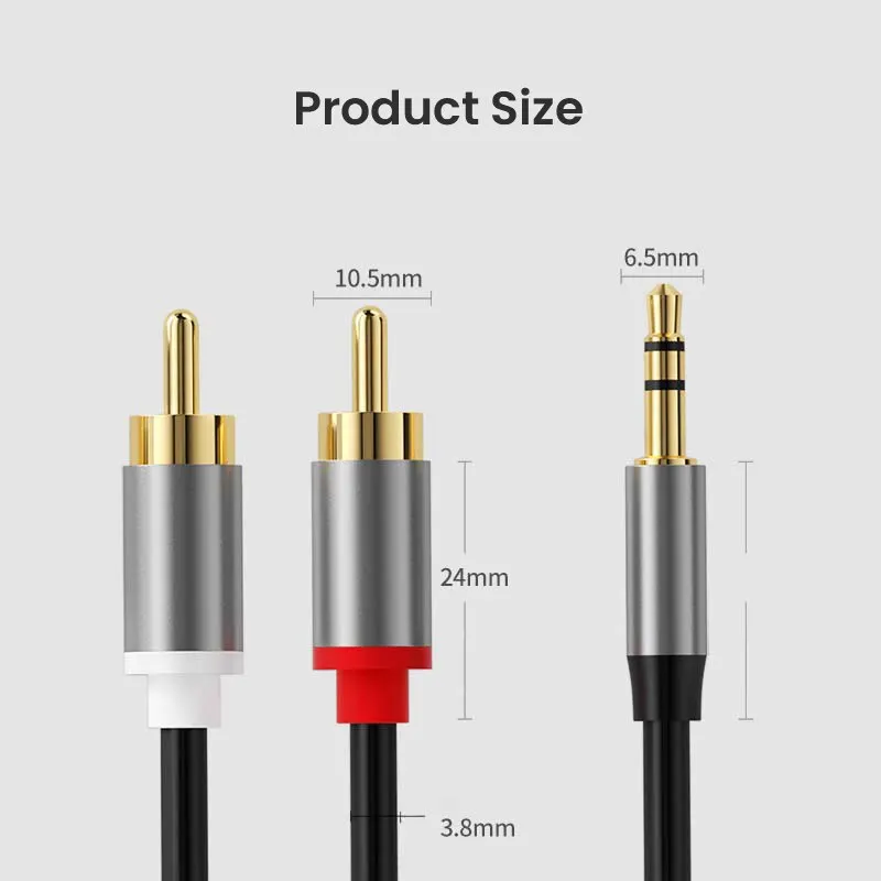 3.5mm to RCA Cable 3.5mm Aux to 2 RCA Adapter RCA Audio Cable 24K Gold Plated Male to Male Stereo Aux Cord for Stereo Speaker