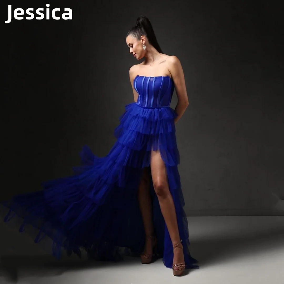 

Jessica Navy Blue Prom Dresses Sexy Strapless Tulle Layering Evening Dresses A-shape Women's Party Dresses 2024Wedding Dress