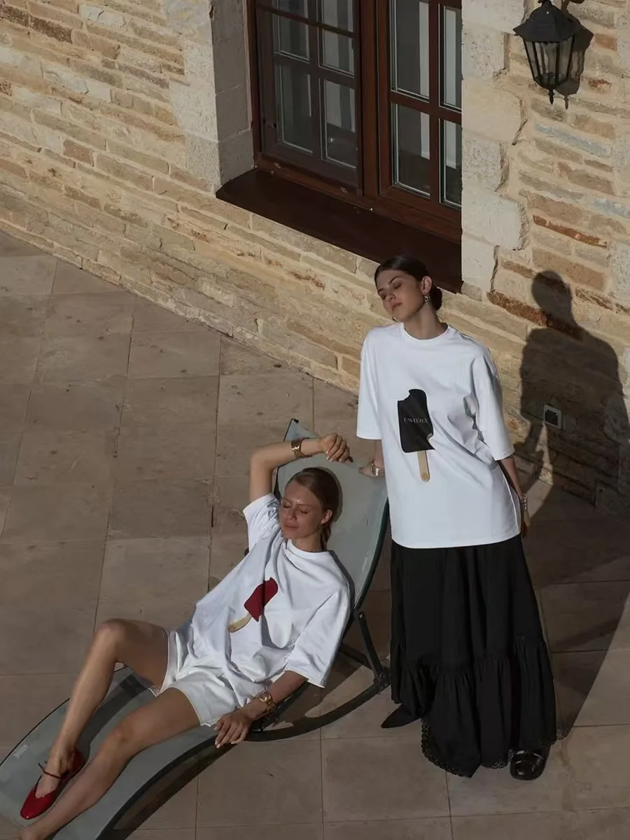 Faionable فضفاض جولة Ne مطبوعة القطن تي شيرت المرأة رداء علوي غير رسمي الصيف تخفيف Sle ort Sve النمط الإبداعي #1