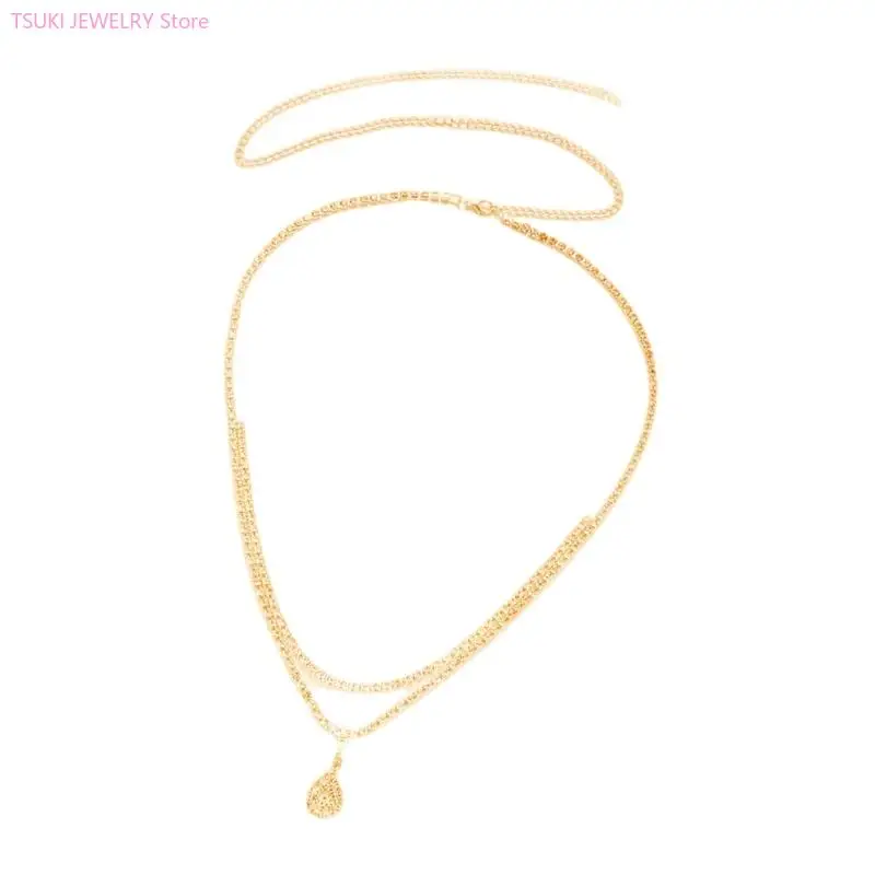 62KE سلسلة الخصر على شكل قطرة الماء، مجوهرات للجسم، إكسسوار نحاسي مزدوج حبلا قابل للتعديل لحدث صيفي غير رسمي