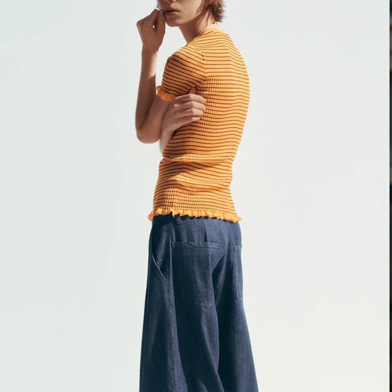 بلوزة نسائية محبوكة ort Sve دائرية Ne مخططة مضلعة للشارع Sle ربيع 2025 طول منتظم ألياف البوليستر 00% #3