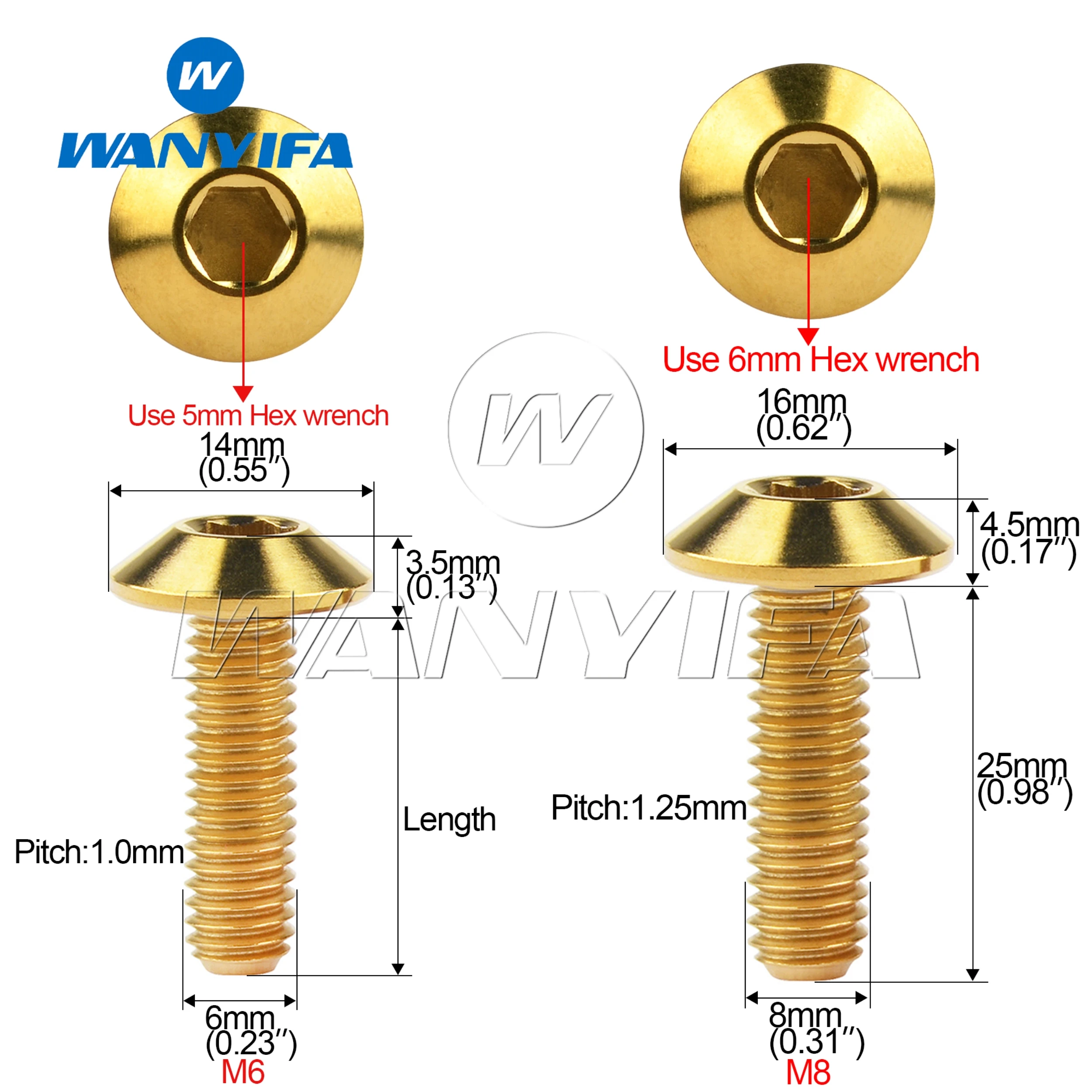 Wanyifa Titanium Ti Bolt Button Allen Hex Head M6x 12 15 20 25 30 35mm M8x25mm Screws for Motorcycle