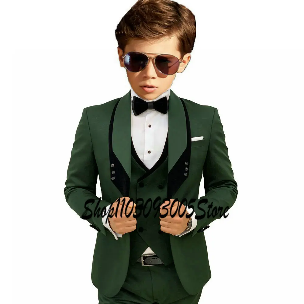 Traje de Blazer Formal para niños, chaqueta, chaleco, pantalones, conjunto de esmoquin de boda negro, traje de baile de graduación, vestido de