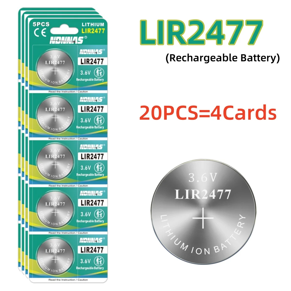 5-60PCS Rechargeable LIR2477 Battery Lithium 3.6V 2477 Rechargeable Coin Cell Battery for Watch Calculator Tablets