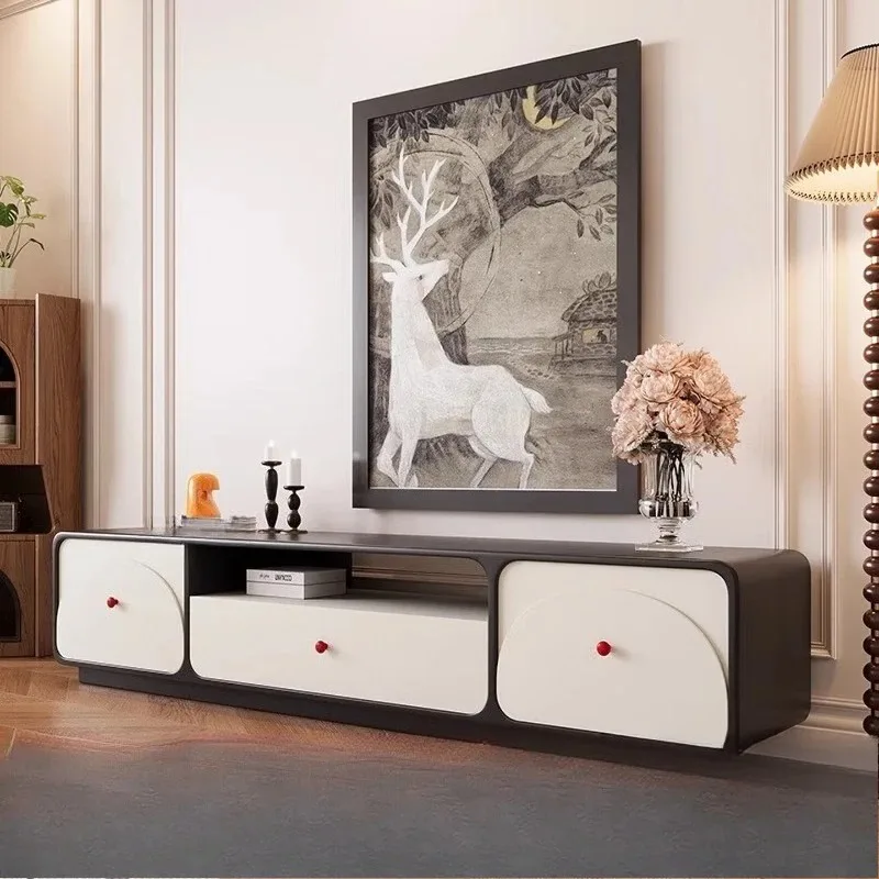 

TV cabinet floor-to-ceiling small apartment living room household solid wood French retro style new TV cabinet storage locker