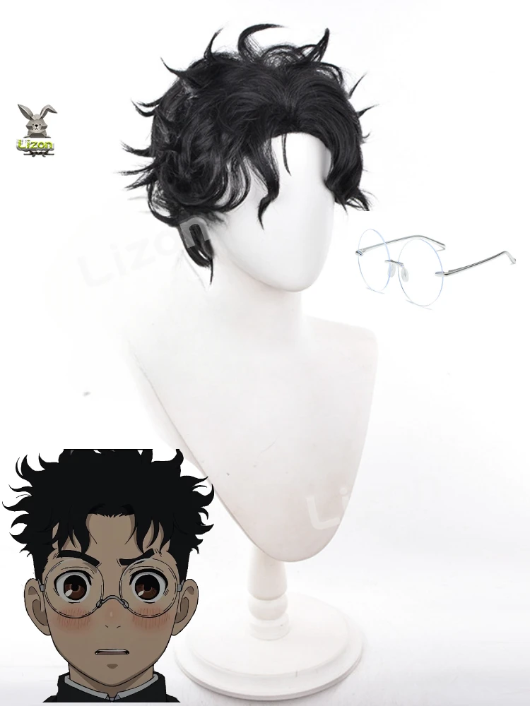 Ken Takakura Wig Anime Dandadan Cosplay Black Short Curly Wig for Men Heat Resistant Synthetic Hair Costume Role Play Wigs