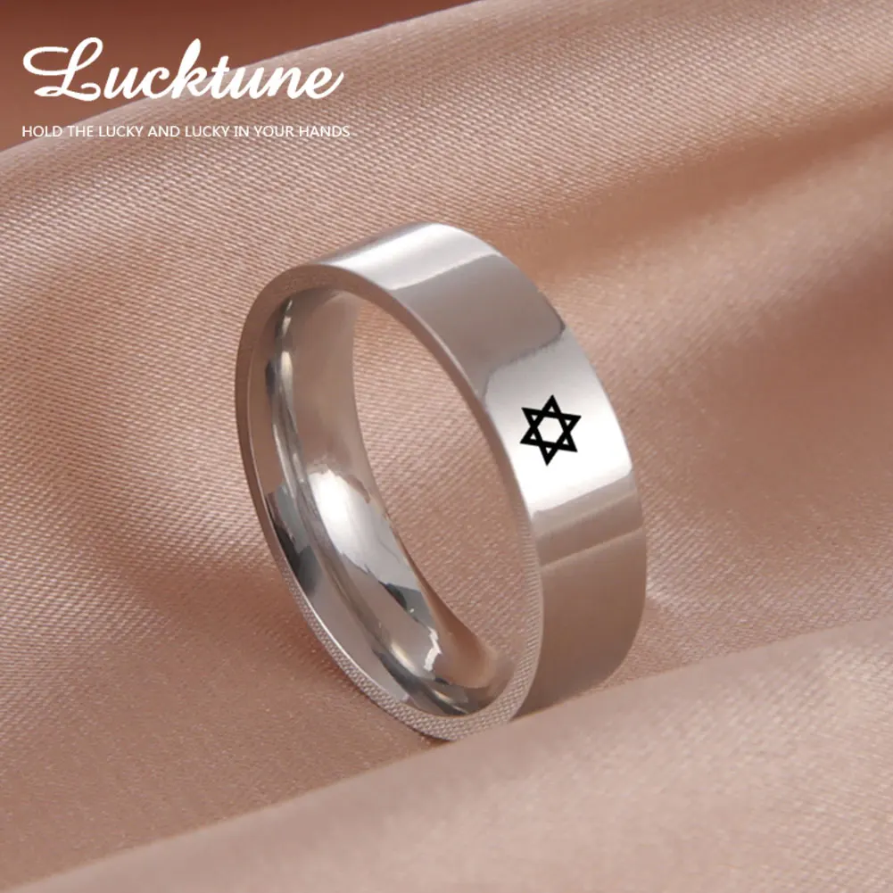 Lucktune Star of David Six Point Star Ring Stainless Steel Silver Color Rings for Men Women Jewish Religious Jewelry Gift New In