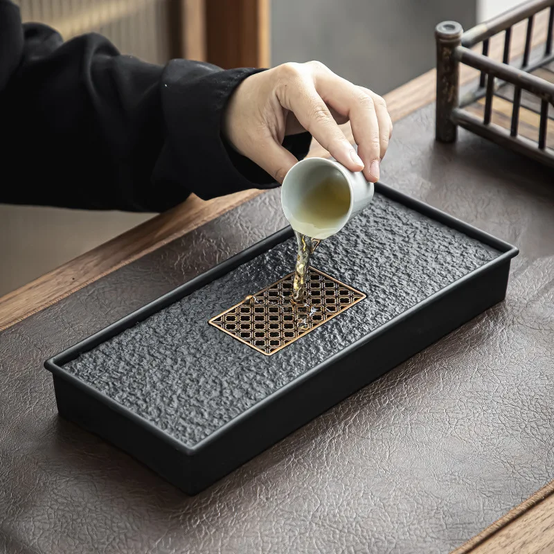 Imitation black gold stone light luxury household tea tray, small with storage and drainage tray, dry soaking tray, tea sea