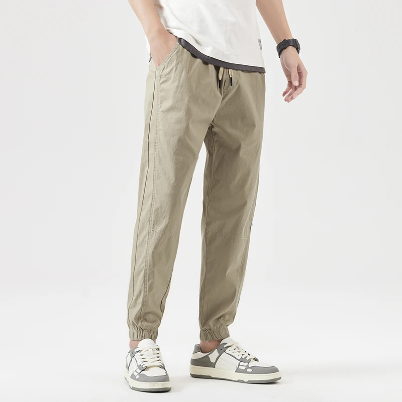 

Summer Cotton And Men'S Thin Ankle Pants Comfortable Harem Drawstring Korean Version Of Solid Color Light Green